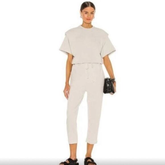 Pistola X Revolve Clarisse French Terry Shoulder Pleat Jump Suit In Soft Taupe L - Picture 1 of 11